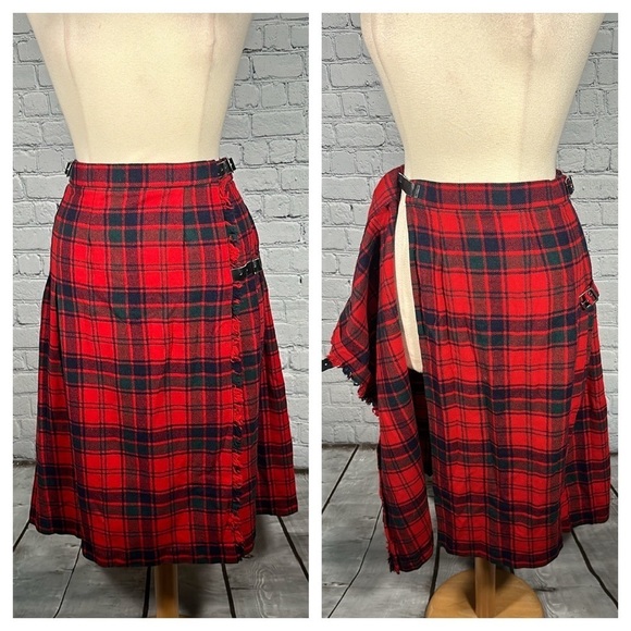 James Dalgliesh Red Plaid Tartan Scottish Kilt Pleated Wrap Skirt Size 12 UK - Picture 1 of 16
